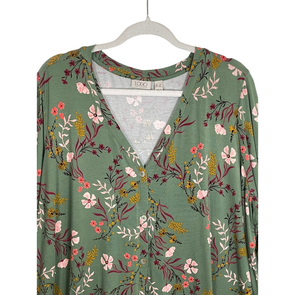 LOGO Lori Goldstein 3X Green Floral Tunic Dress Sharkbite Lagenlook Boho - Picture 7 of 16